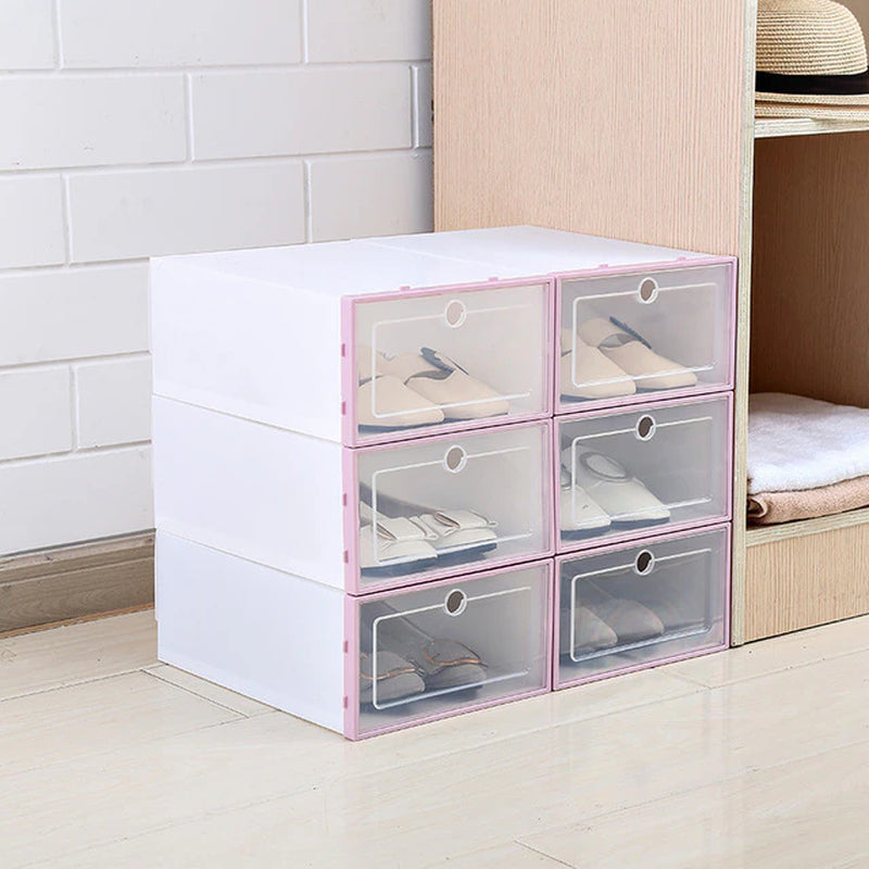 3Pcs Clear Plastic Shoes Box Thickened Transparent Home Storage Drawers Stackable Shoe Boxes Organization Shoebox Case Shoe Rack