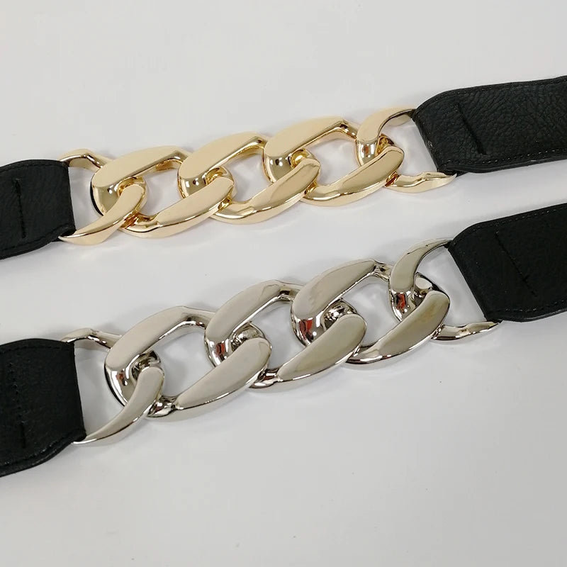 Gold Chain Belt Elastic Silver Metal Waist Belts for Women Ceinture Femme Stretch Cummerbunds Ladies Coat Ketting Riem Waistband