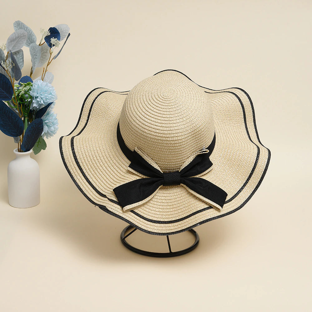 Summer Hats for Women Sun Hat Beach Ladies Fashion Flat Bowknot Panama Lady Casual Sun Hats for Women Straw Hat