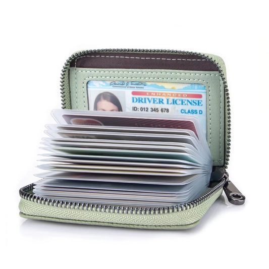 Genuine Leather RFID Blocking Wallet for Women Card Case Holder-Light Green