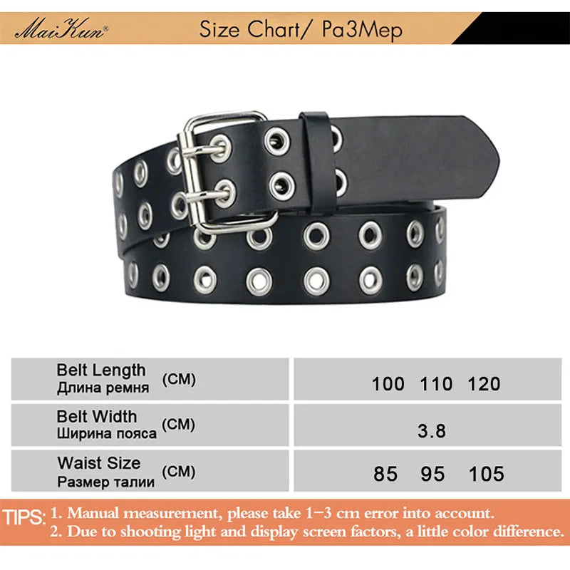 Women Punk Goth Belts Brand Leather Women Grunge Belt Halloween Double Pin Buckle Female Belt for Jeans Streetwear