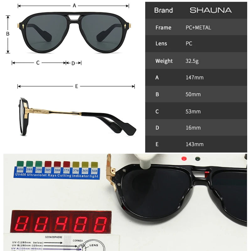 Retro Double Bridges Pilot Men Sunglasses Fashion Brand Designer Shades UV400 Trending Rivets Women Luxury Sun Glasses