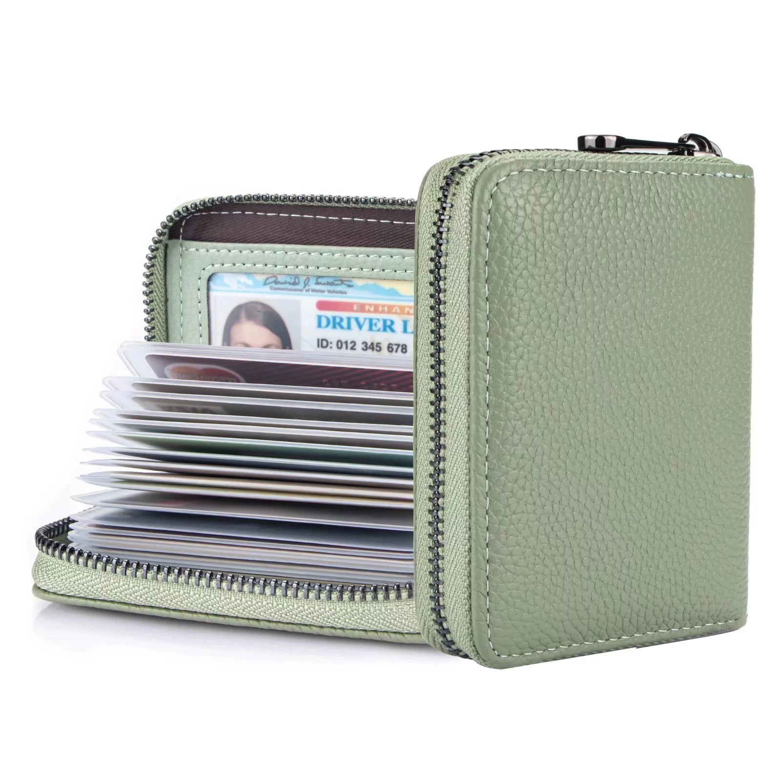 Genuine Leather RFID Blocking Wallet for Women Card Case Holder-Light Green