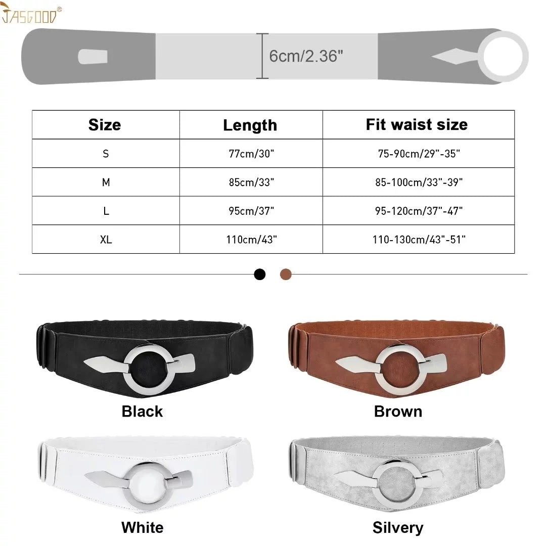 Women Wide Elastic Belt Fashion Vintage Stretch Silver Leather Waist Belts for Dresses