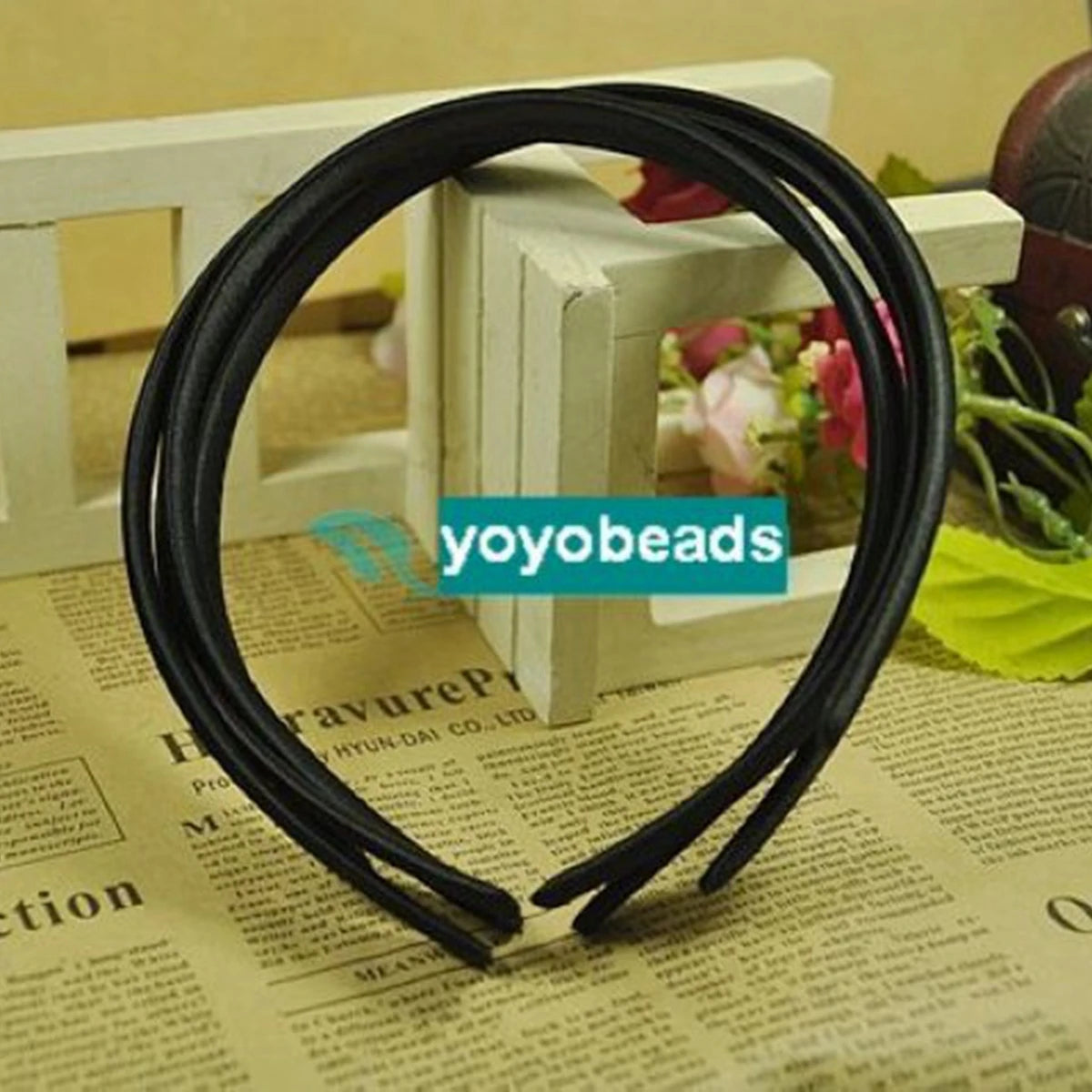 10 Black Plastic Headband Covered Satin Hair Band 9Mm for DIY Craft