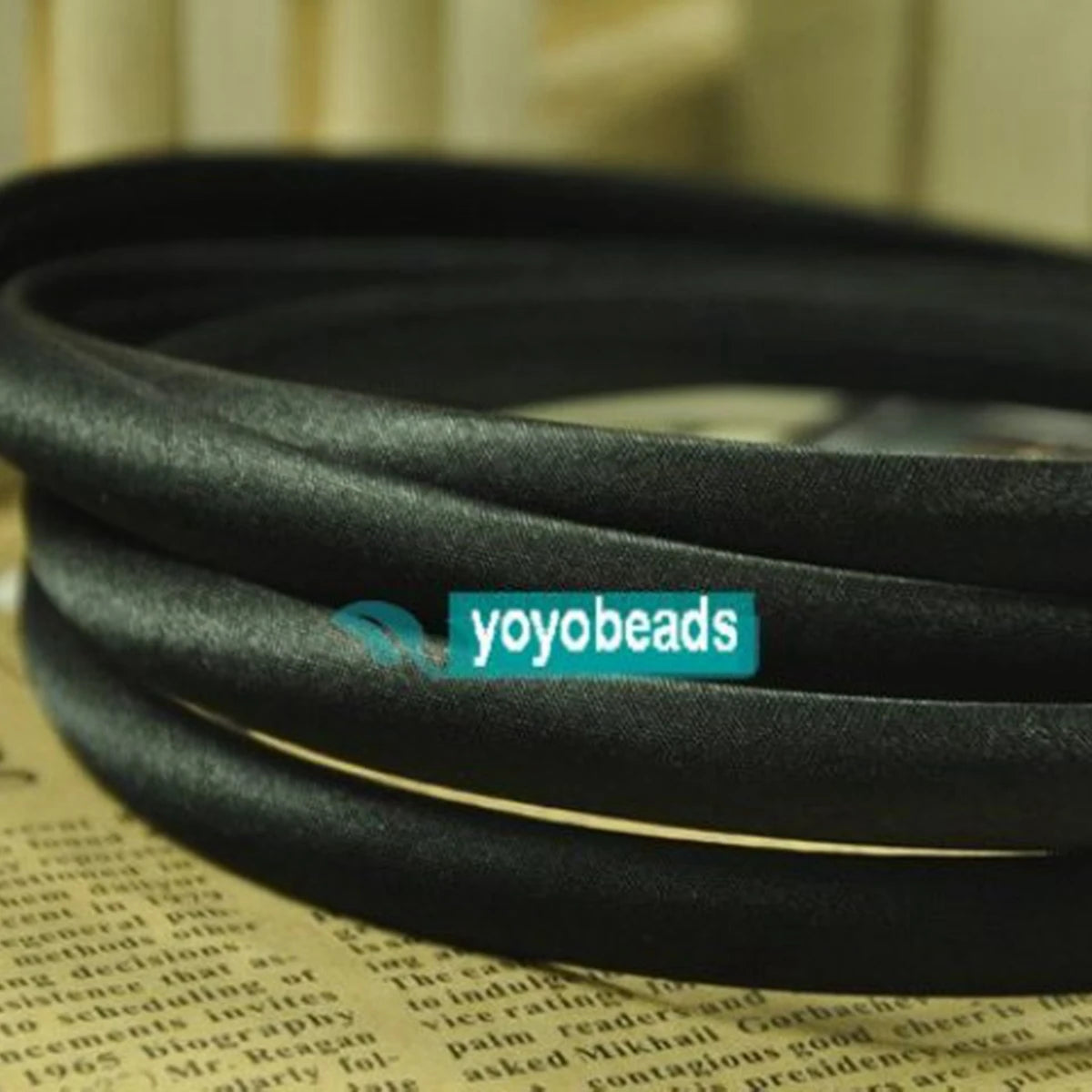 10 Black Plastic Headband Covered Satin Hair Band 9Mm for DIY Craft