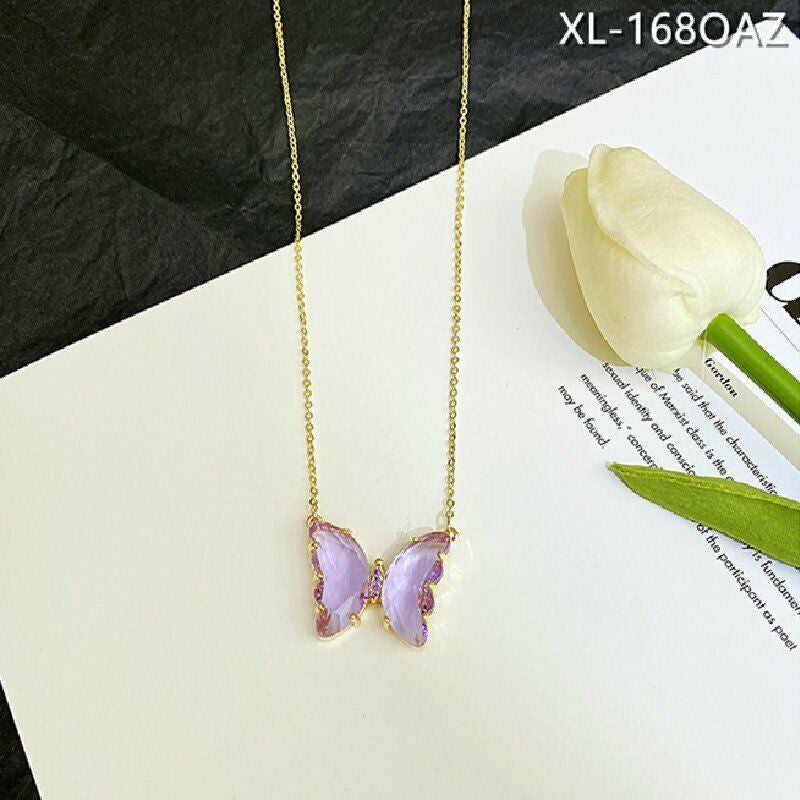 Fashion Bohemia Crystal Transparent Butterfly Pendant Necklace Choker Clavicle Gold Chain Women Gift Jewelry Gift