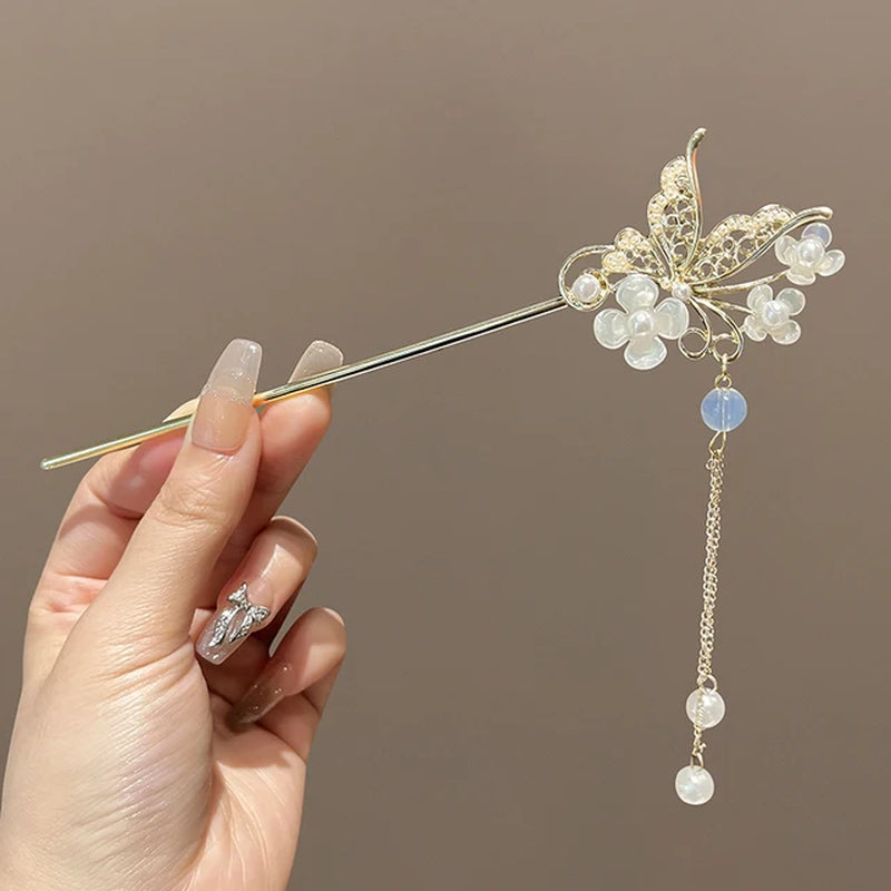 Vintage Chinese Style Hanfu Hair Stick Women Metal Tassel Hair Fork Hair Chopsticks Hairpin Woman Jewelry Hair Clip Accessories