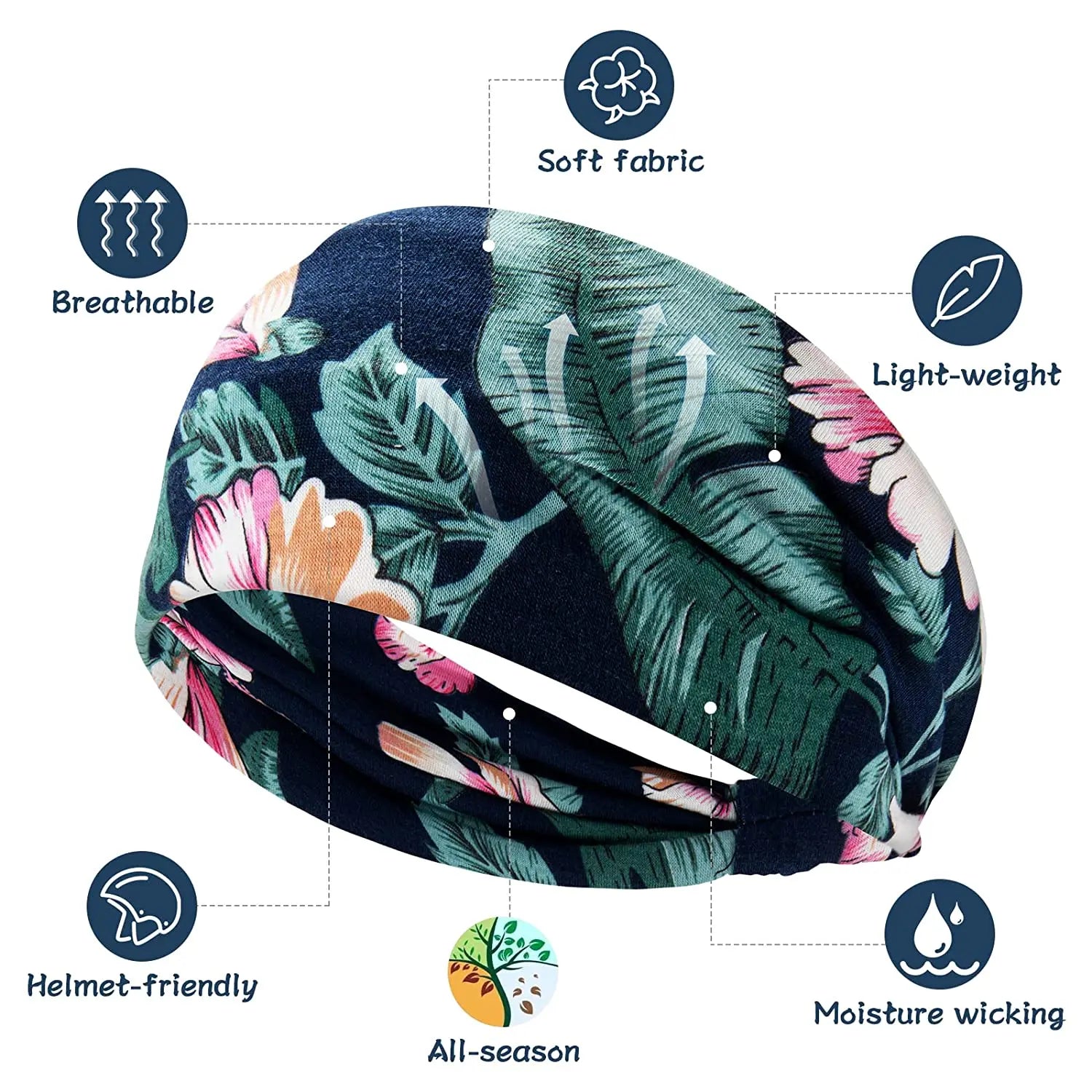 Wide Bandana Headbands for Women Boho Bandeau Headbands Knot Hair Scarf Bands Stretch Floral Printed Non Slip Headbands Elastic