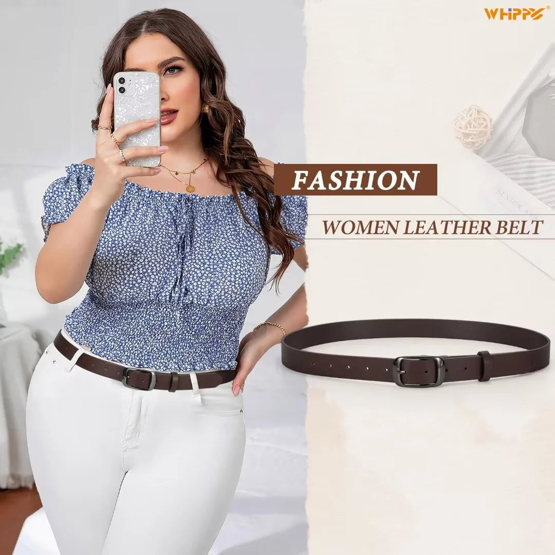 Women Leather Belt with Pin Buckle, plus Size Waist Belt for Jeans Pants