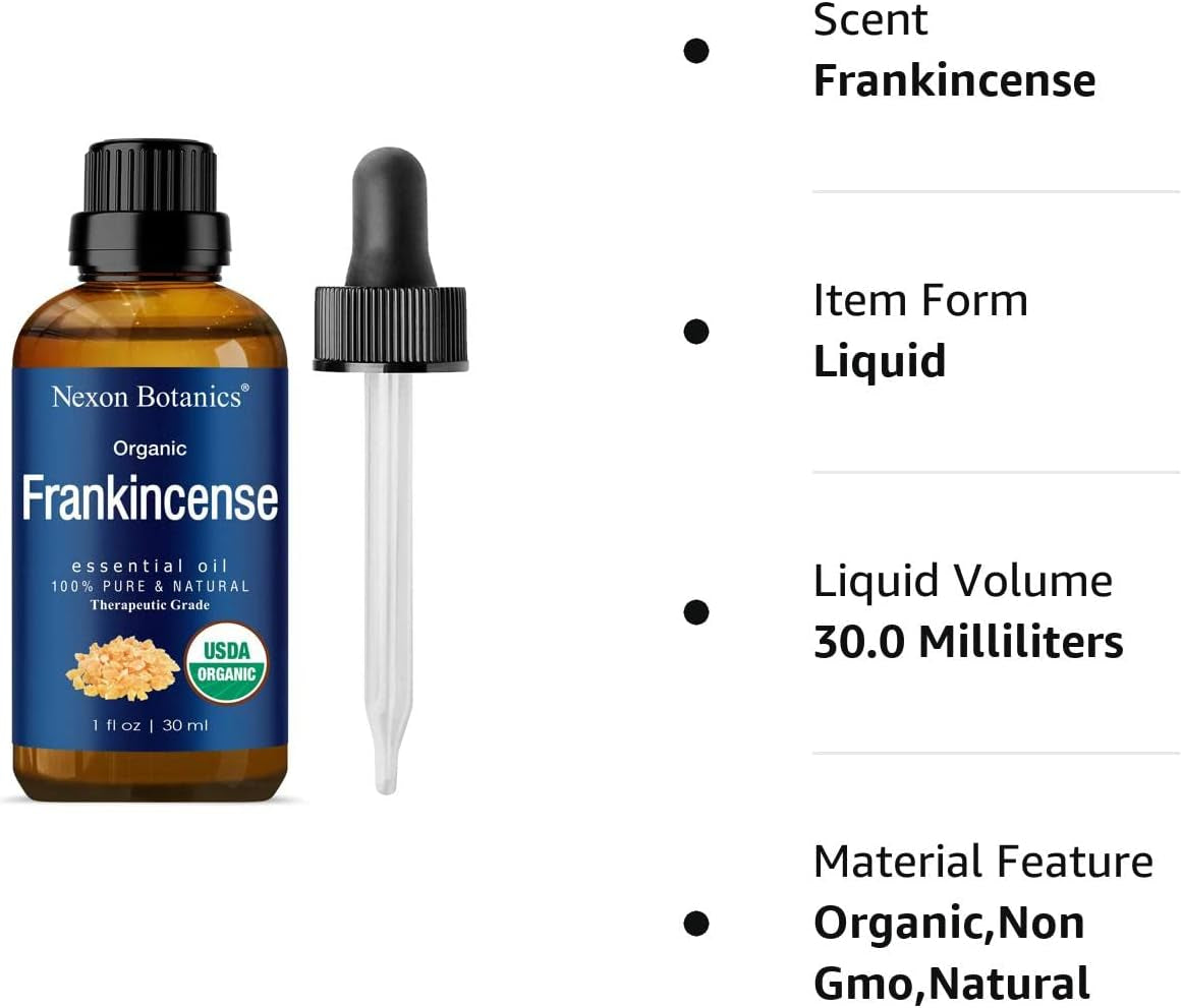 "Pure and Natural Organic Frankincense Essential Oil - Therapeutic Grade for Aromatherapy, Diffuser, and Skin & Hair Care - 30Ml"