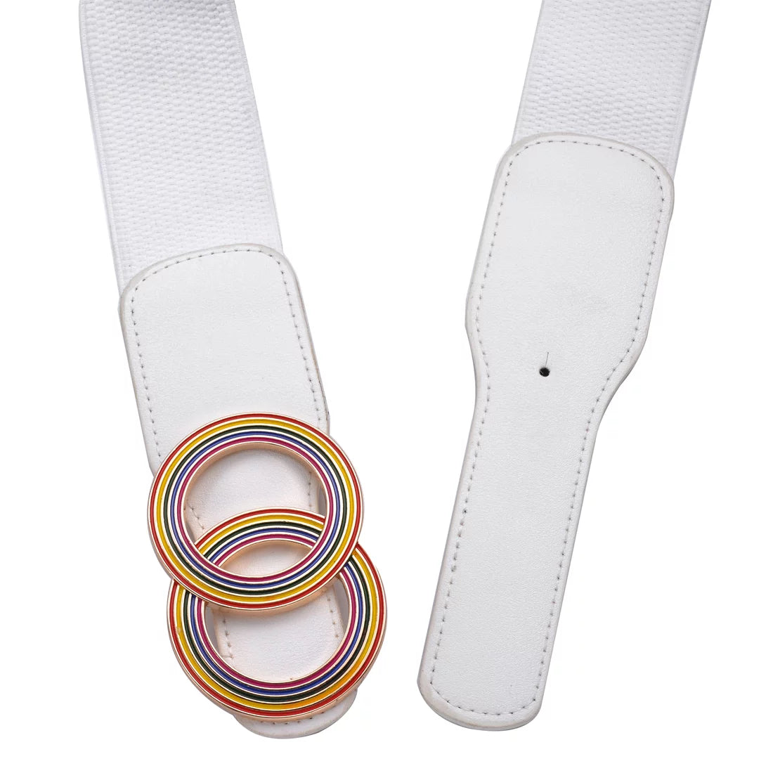 Beltox Women’S Elastic Waist Belt W Double Rainbow Ring White 37-47"