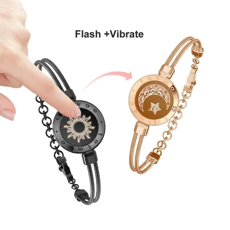 Totwoo Long Distance Touch Light Up&Vibrate Bracelets for Couples, Long Distance Relationship Gifts Smart Sun&Moon Love Bracelet