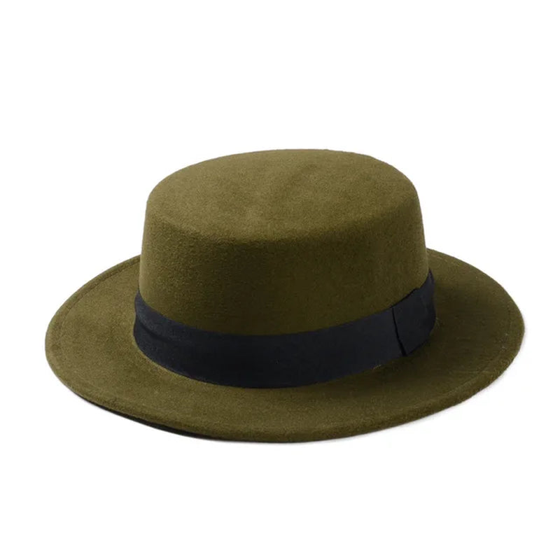 New Fashion Wool Pork Pie Boater Flat Top Hat for Women'S Men'S Felt Wide Brim Fedora Gambler Hat