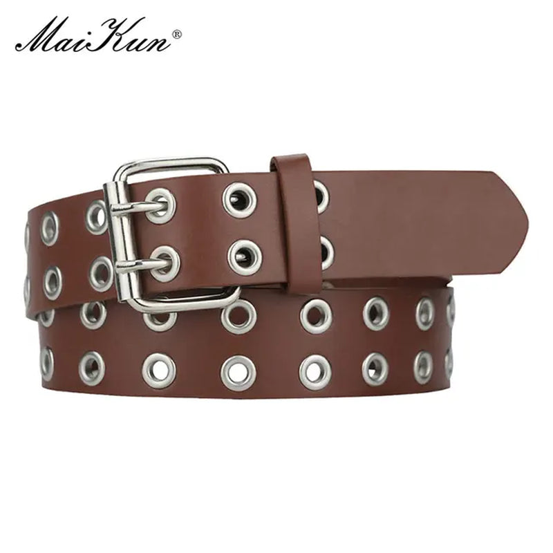 Women Punk Goth Belts Brand Leather Women Grunge Belt Halloween Double Pin Buckle Female Belt for Jeans Streetwear