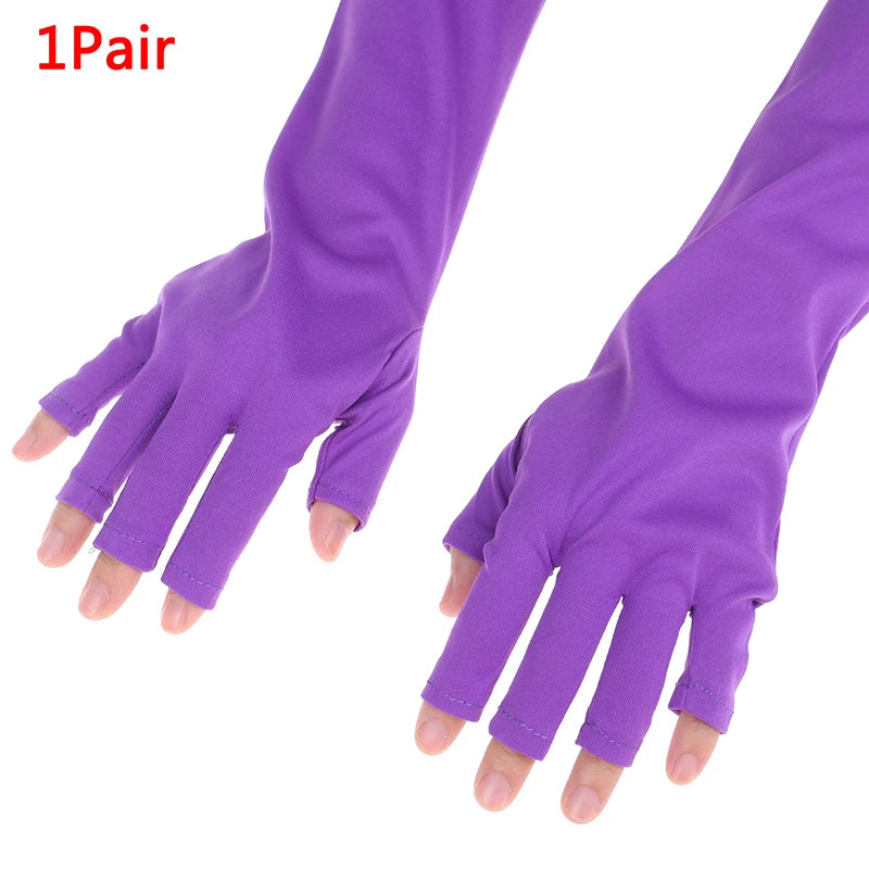 "Ultimate UV Protection Open-Toed Gloves for Flawless Nail Art - 1 Pair (25/40Cm)"