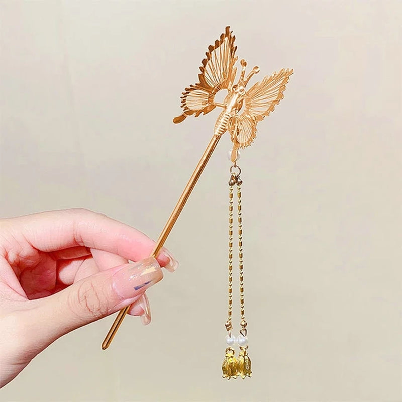 Vintage Chinese Style Hanfu Hair Stick Women Metal Tassel Hair Fork Hair Chopsticks Hairpin Woman Jewelry Hair Clip Accessories